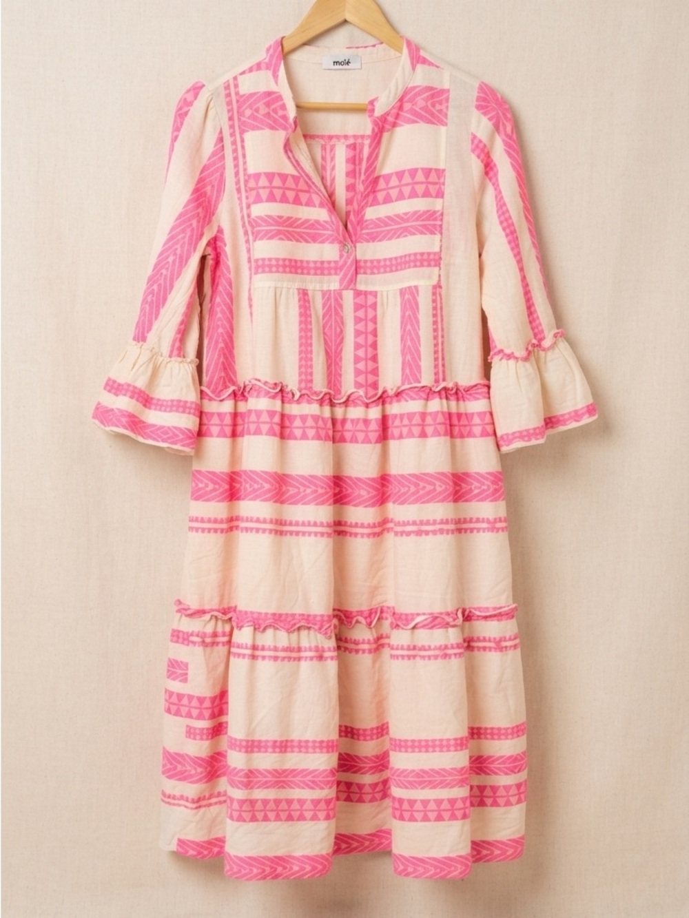 Moli Pink & Cream Tiered Midi Dress